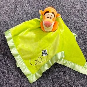 Disney Tigger Plush Lovey Security Blanket Green Baby Toy Winnie the Pooh Drum